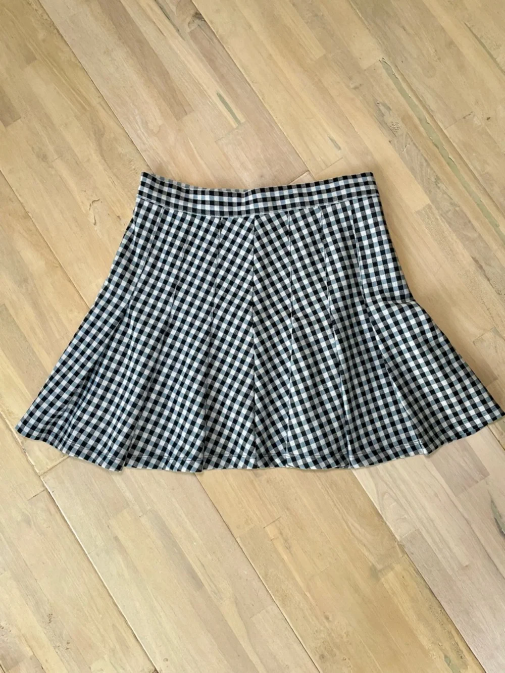 Free People Navy Blue & White Gingham Pleated Skater Mini Skirt Size 10